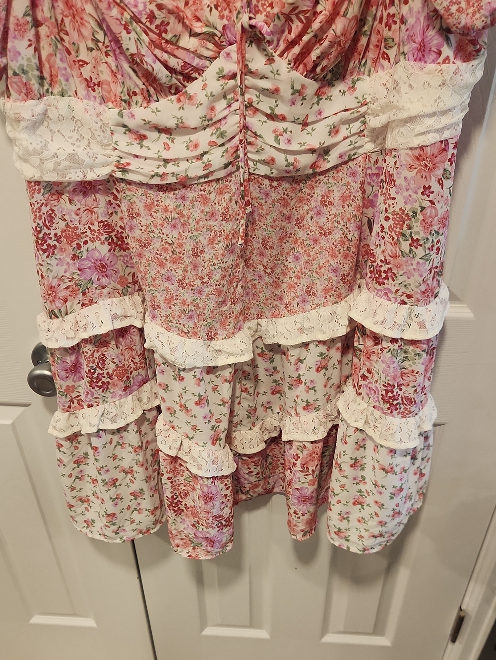 Arula/Altar'd State Aderny Patchwork Floral Mini Dress with Lace Trim - Picture 3 of 7